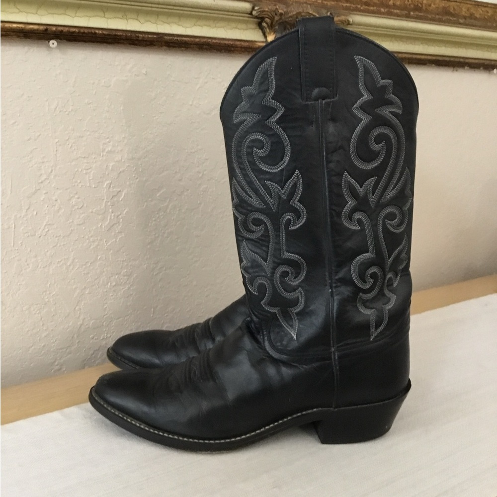 JUSTIN 1409 Classic Black Leather London Calf Western Boots Men's Size 10D
